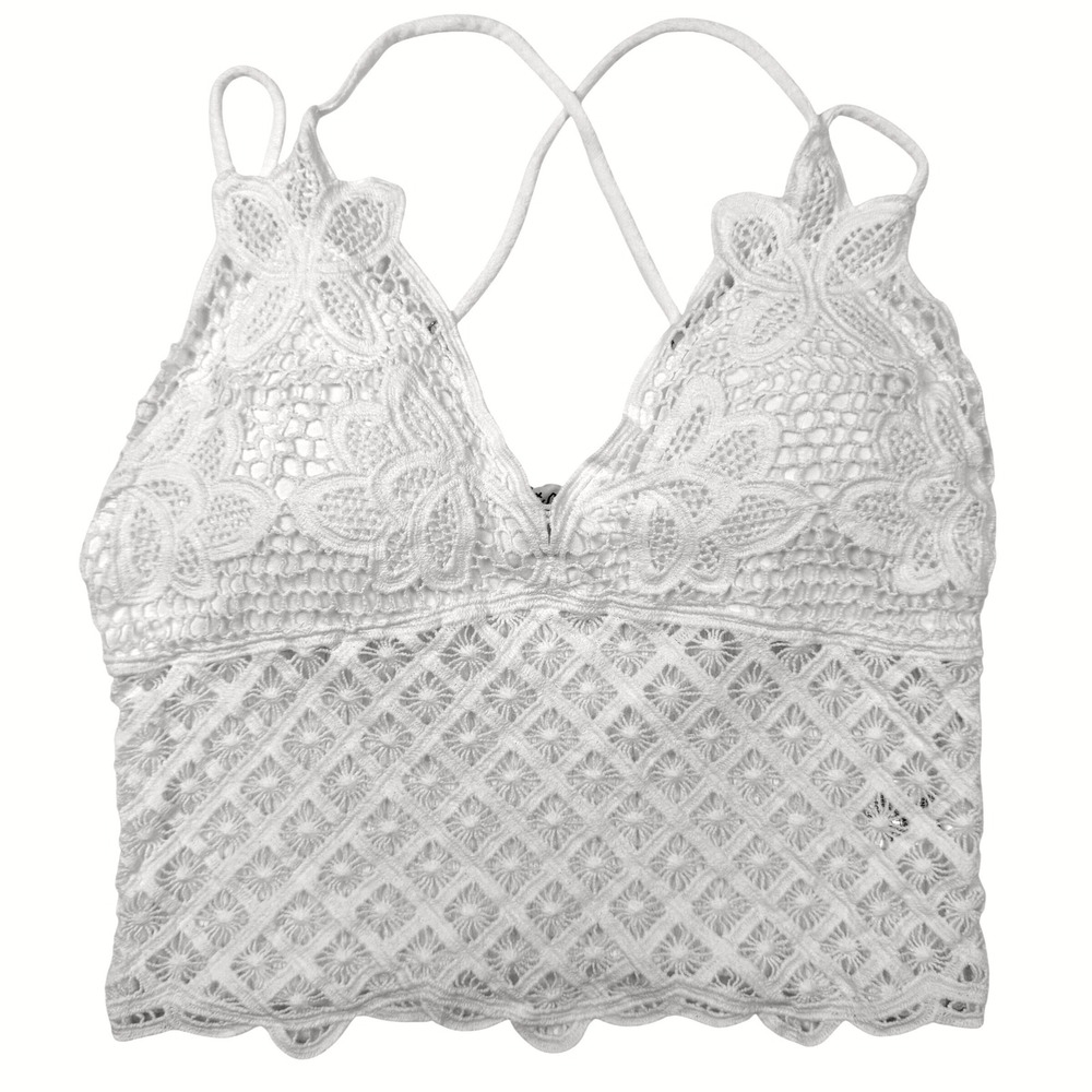 Sewn + Seen Crochet Lace Bralette Womens Medium White Excellent Boho Crop Top
